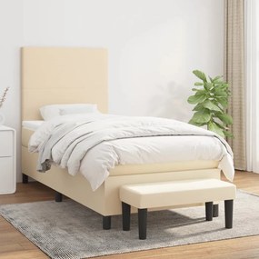 vidaXL Κρεβάτι Boxspring με Στρώμα Κρεμ 90x190 εκ.Υφασμάτινο