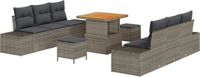 vidaXL Σετ Καναπέ Κήπου με μαξιλάρι 9 pcs Γκρι Πολυ ράταν