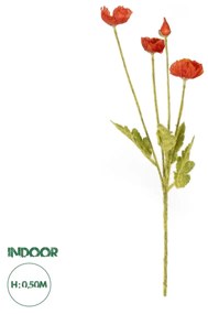 GloboStar® Artificial Garden RED POPPY BRANCH 21333 Τεχνητό Διακοσμητικό Κλαδί Παπαρούνα Κόκκινη Y50cm