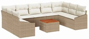vidaXL Σετ Καναπέ Κήπου με μαξιλάρι 10 pcs Μπεζ Πολυ ράταν