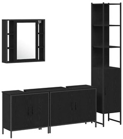 vidaXL Σετ Επίπλων Μπάνιου με ράφι 4 pcs Μαύρο 33 x 33 x 185.5 εκ