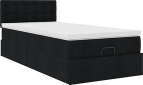 vidaXL Οθωμανικό κρεβάτι με στρώμα &amp; LEDs Μαύρο 100x200 cm Ύφασμα