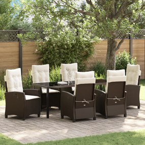 vidaXL Set κήπου 7 τεμαχίων για φαγητό με μαξιλάρια – Καφέ πολυ-ράτταν.