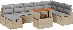 vidaXL Σετ Καναπέ Κήπου 9 τμχ. Μπεζ συνθετικό ρατάν