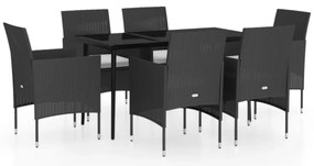 vidaXL Σετ Τραπεζαρίας Κήπου 7 Τεμαχίων Μαύρο με Μαξιλάρια