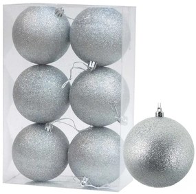 Set/6 τεμ Χριστουγεννιάτικες Μπάλες Ασημί Glitter 6cm 236013