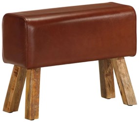 Πάγκος Γυμναστικής Bok Καφέ 58 εκ. Γνήσιο Δέρμα & Ξύλο Μάνγκο