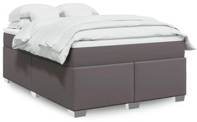 Κρεβάτι Boxspring με Στρώμα Γκρι 160x200εκ. από Συνθετικό Δέρμα - Γκρι