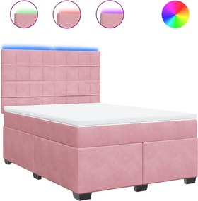 vidaXL Κρεβάτι Boxspring με Στρώμα Ροζ 160x200 εκ. Βελούδινο
