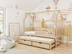 Κρεβάτι Σπιτάκι Monkey με Συρόμενο από μασίφ ξύλο Natural  90×200cm