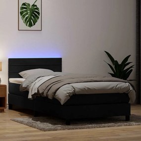 vidaXL Κρεβάτι Boxspring με Στρώμα & LED Μαύρο 90x220 εκ. Βελούδινο