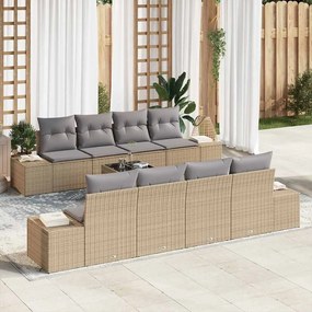 vidaXL Σετ καναπέ κήπου 9 τεμαχίων από πολυ rattan με μπεζ μαξιλάρια