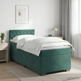 vidaXL Κρεβάτι box spring με στρώμα Σκούρο Πράσινο 100 x 200 cm