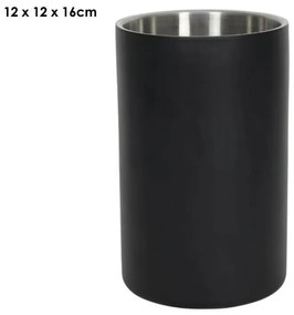 Σαμπανιέρα - Βάση μπουκαλιού (22092830) Με διπλό τοίχωμα, ανοξείδωτο ατσάλι, σατινέ μαύρο, 12 x 12 x 16 cm