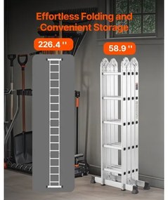 VEVOR Multi-Purpose Folding Ladder 7-in-1 5 Step 19ft Reach Height Metal