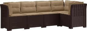 vidaXL Σαφά Κήπου 5 Θέσεων με Μαξιλάρια Ράιταν PP Καφέ