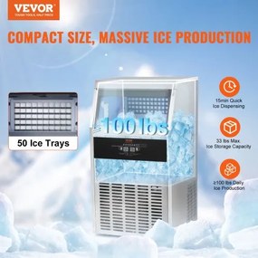 VEVOR Commercial Ice Maker Freestanding Cabinet Machine 100lbs/24H 50 Ice Cubes