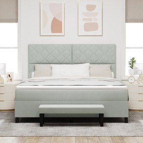 vidaXL Κρεβάτι Box Spring  με Στρώμα & Πάγκο Ανοιχτό Γκρι 180x200 εκ. Βελούδινο