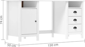 vidaXL Γραφείο Hill Λευκό 150x50x74 εκ. από Μασίφ Ξύλο Πεύκου