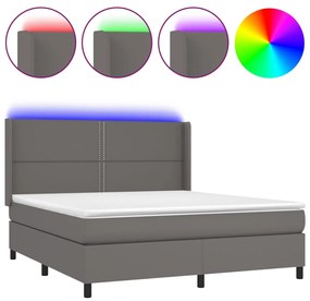 Κρεβάτι Boxspring με Στρώμα &amp; LED Γκρι 160x200 εκ. Συνθ. Δέρμα - Γκρι