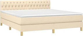 vidaXL Κρεβάτι Boxspring με Στρώμα &amp; LED Κρεμ 180x200 εκ. Υφασμάτινο