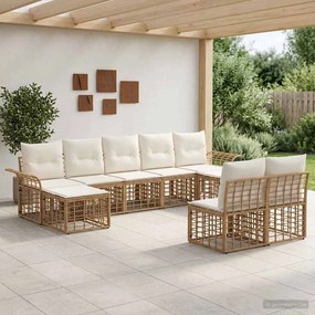vidaXL Σειρά Καναπέ Εξωτερικού 9 pcs Φυσικό και Κρέμα Λευκό