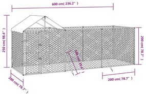 vidaXL Κλουβί Σκύλου Εξ. Χώρου με Οροφή Ασημί 6x2x2,5 μ. Γαλβ. Ατσάλι