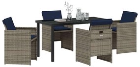 vidaXL Σέτ φαγητού για κήπο με μαξιλάρι 5 pcs Γκρι Πολυ ράταν