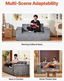 VEVOR Loveseat Sofa 63 in 2-Seats Small Corduroy Couch No Assembly Required Gray