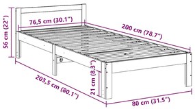 Σκελετός Κρεβ. Χωρίς Στρώμα Καφέ 80x200 εκ. Μασίφ Ξύλο Πεύκου - Καφέ