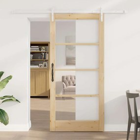 vidaXL Συρόμενη Πόρτα Καφέ 93 x 202 cm Μασίφ ξύλο πεύκου