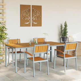 vidaXL Σετ Γευμάτων Κήπου 5 Τεμαχίων από Στερεό Ξύλο Ακακίας και Μέταλλο