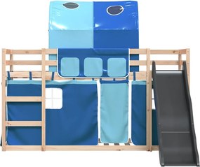vidaXL Κουκέτα με Τσουλήθρα και Κουρτίνες Μπλε 80x200 εκ.