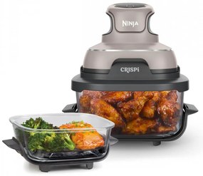 Φριτέζα ζεστού αέρα φορητός 4σε1 Ninja CRISPi FN101EUST, 1700W, 3.8l, 6 μερίδες, 2 γυάλινα δοχεία, 4 προγράμματα, χωρίς PFAS και BPA, Μπεζ