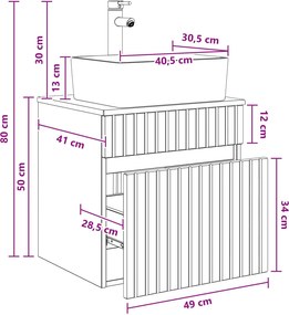 vidaXL Επιτοίχιος νιπτήρας βανίλιας Artisan Δρυς 49 x 41 x 63 εκ.