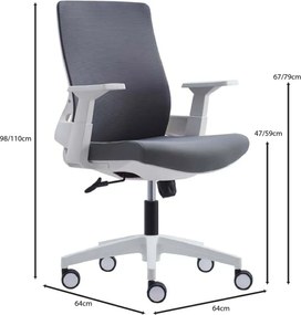 BF8950 Πολυθρόνα Γραφείου Άσπρο - Γκρι, Mesh Γκρι, Ύφασμα Γκρι   1τμχ