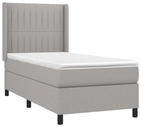vidaXL Κρεβάτι Boxspring με Στρώμα &amp; LED Αν.Γκρι 90x190 εκ. Υφασμάτινο
