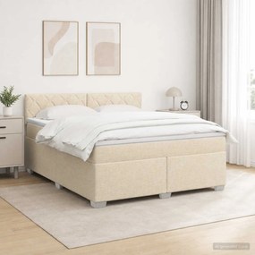 vidaXL Κρεβάτι Box Spring με Στρώμα και LED Κρεμ 180 x 200 cm Ύφασμα
