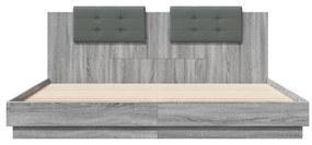 vidaXL Πλαίσιο Κρεβατιού με Κεφαλάρι και LED Γκρι sonoma 160 x 200 εκ.