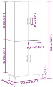 Ντουλάπι Γκρι Sonoma 69,5 x 34 x 180 εκ. Επεξεργασμένο Ξύλο - Γκρι