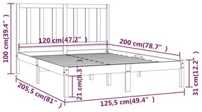 Πλαίσιο Κρεβατιού Μαύρο 120 x 200 εκ. από Μασίφ Ξύλο Πεύκου - Μαύρο