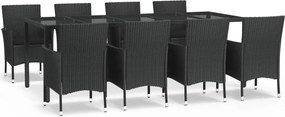 vidaXL Σετ Τραπεζαρίας Κήπου 9 τεμ Μαύρο από Συνθ. Ρατάν με Μαξιλάρια