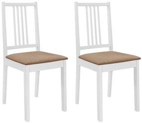 Καρέκλες Τραπεζαρίας με Μαξιλάρια 2 τεμ. Λευκές από Μασίφ Ξύλο - Λευκό