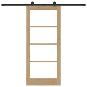 vidaXL Συρόμενη Πόρτα Χειροκίνητος Καφέ 86 x 198.5 cm Ξύλο και μέταλλο