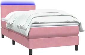 vidaXL Κρεβάτι Boxspring με Στρώμα &amp; LED Ροζ 80x220 εκ. Βελούδινο