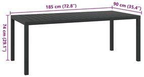 vidaXL Τραπέζι Κήπου Μαύρο 185 x 90 x 74 εκ. από Αλουμίνιο / WPC