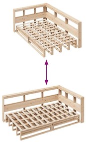 Κρεβάτι Βιβλιοθήκη Χωρίς Στρώμα 120x190 εκ Μασίφ Ξύλο Πεύκου - Καφέ