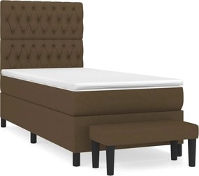 vidaXL Κρεβάτι Boxspring με Στρώμα Σκούρο Καφέ 90x190 εκ. Υφασμάτινο