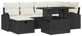 vidaXL Σετ 7 τεμαχίων καναπέ κήπου με μαξιλάρια Μαύρο Πολυ Ράταν