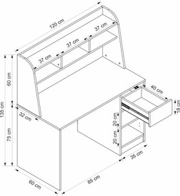 Γραφείο Λευκό / Καρυδί LAFLO 120x60x135